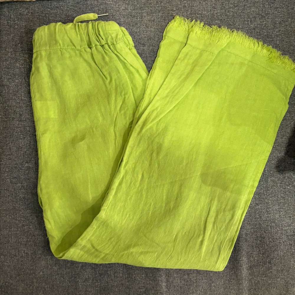 Bright Green Drawstring Linen Pants